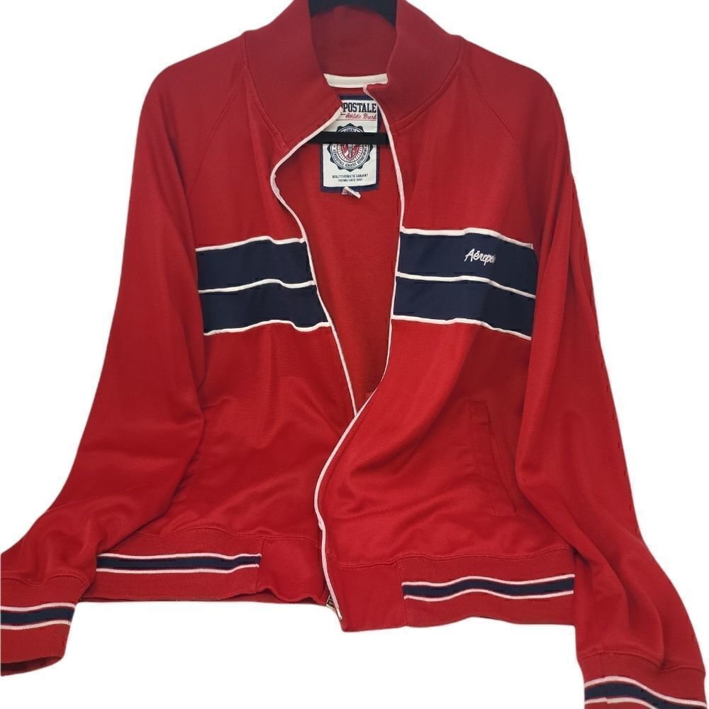 AEROPOSTALE Mens L Red Athletic Brand Full Zip Track Jacket Long Sleeve